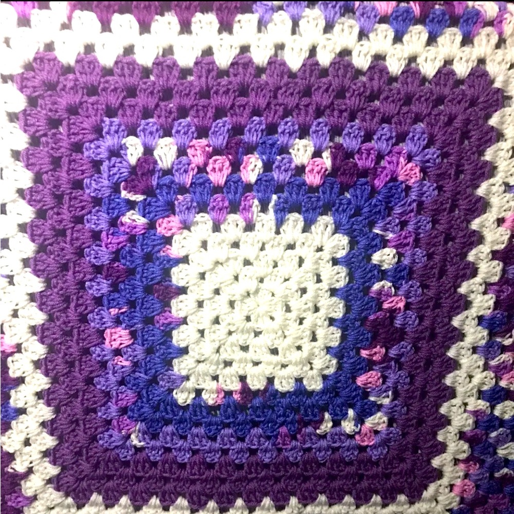 Crocheted 35 Inch Granny Square Afghan  Shades Of Purple Unique